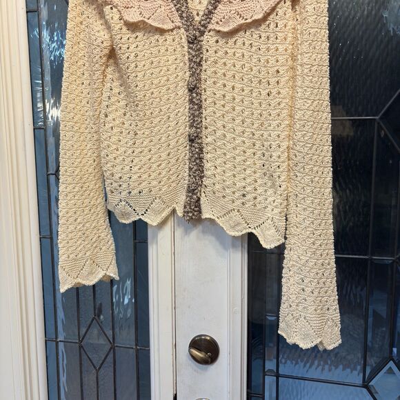 BKE Women's Shawl Collar Sweater Crochet Knit Long Sleeve Sz XL Cottage Core - Picture 6 of 16